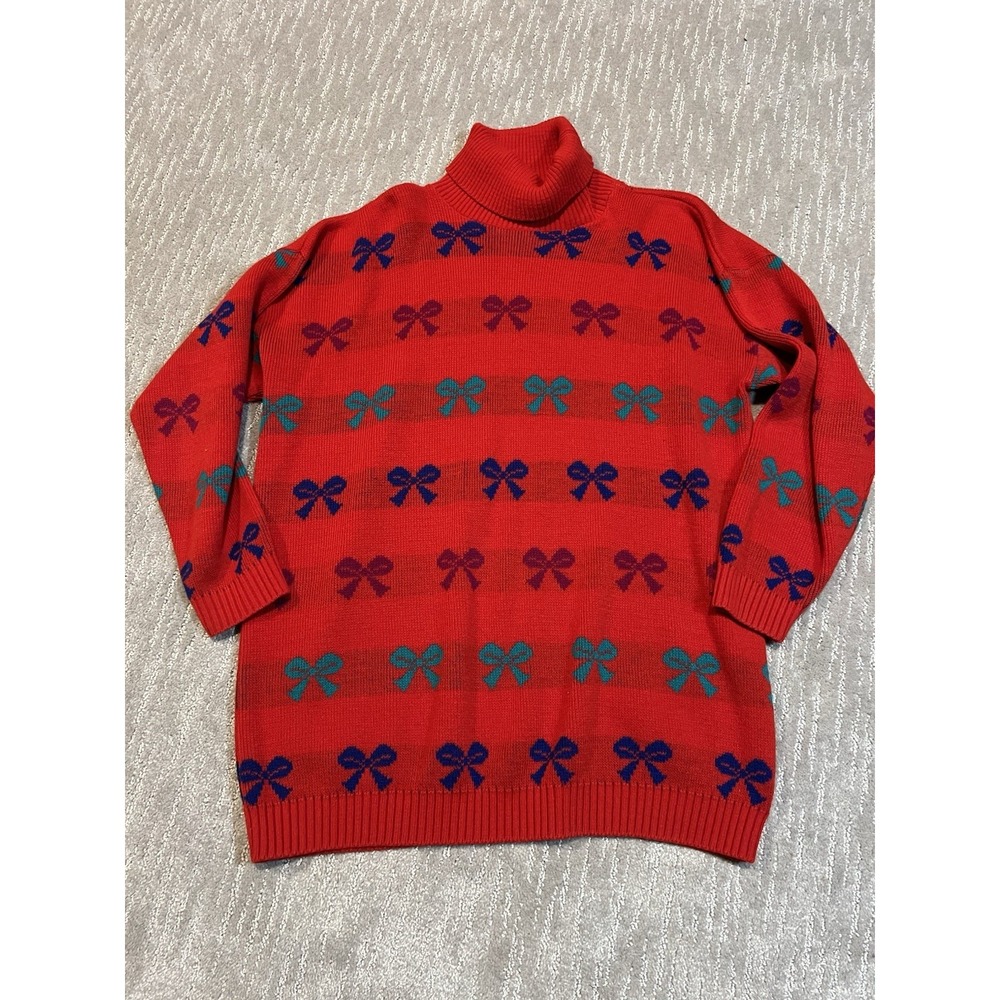 Vintage Take Nine Maternity Turtleneck Sweater Size Medium Red With Bows